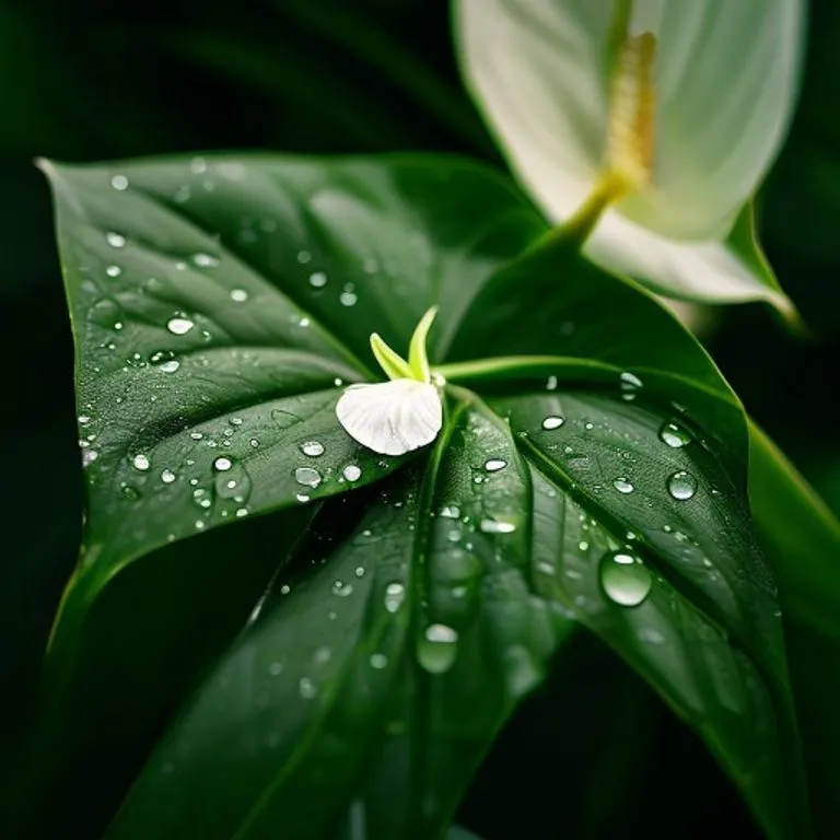 macro shot of peace lily leaf and bloom
