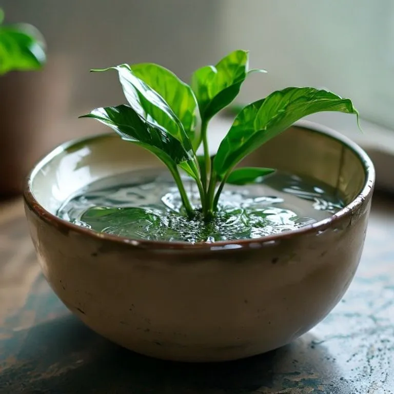 Plant sitting in a tray of water to absorb moisture from the bottom up avoiding soggy topsoil